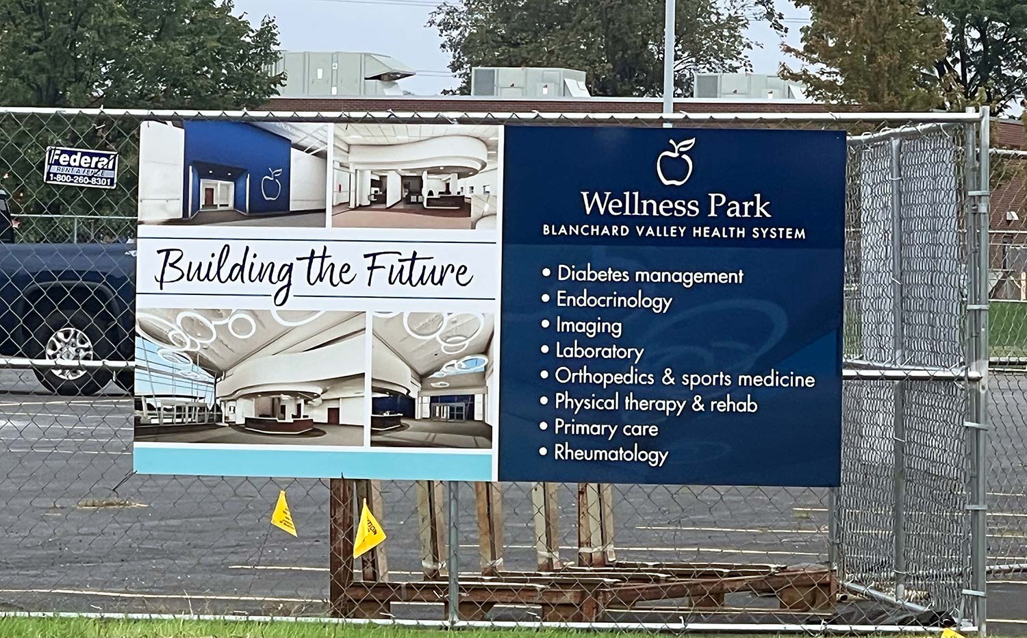 BVHS-photo - Findlay Hancock Economic Development A sign describes some of the facilities to be included in the Blanchard Valley Health System’s Wellness Park, a million group of facilities located on Wellness Way (formerly Technology Drive) off of CR 99.