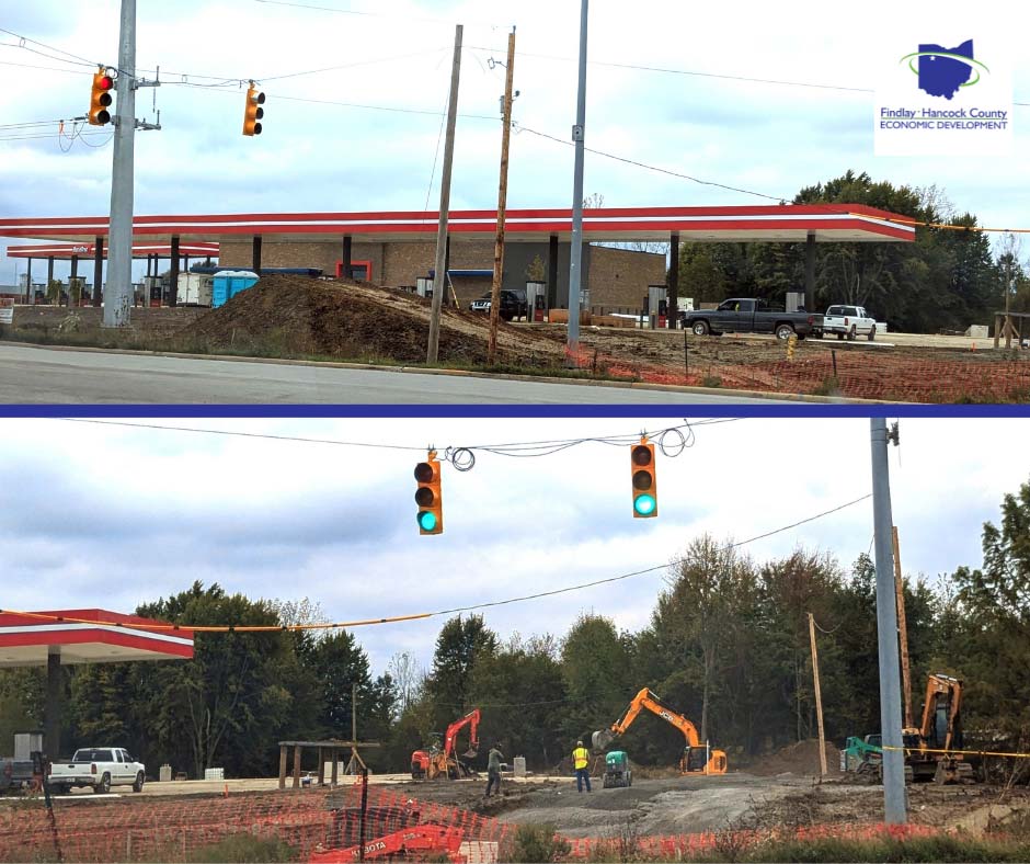 RaceTrac - Findlay Hancock Economic Development RaceTrac is nearing completion of a new gas station-convenience store located north of CR 99 and just east of I-75. The lower photo shows construction extending Speedway Drive north toward property that has been annexed and zoned and is ready for future development.